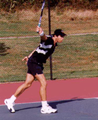 David LeMair playing tennis — backhand follow-through